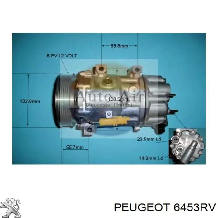 Compresor de aire acondicionado 6453RV Peugeot/Citroen