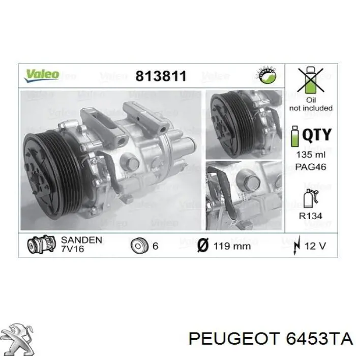 6453TA Peugeot/Citroen compresor de aire acondicionado