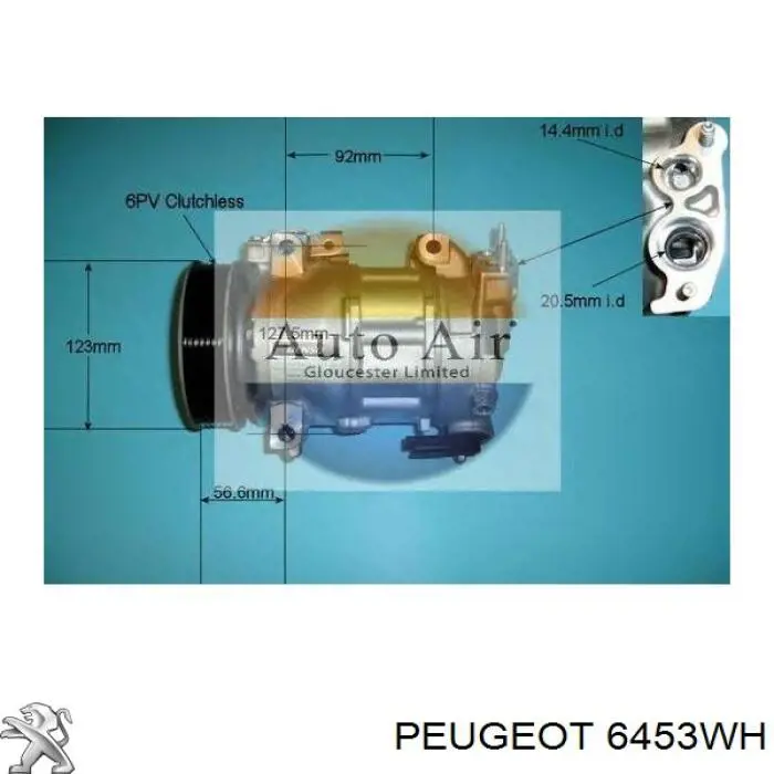 6453WH Peugeot/Citroen compresor de aire acondicionado