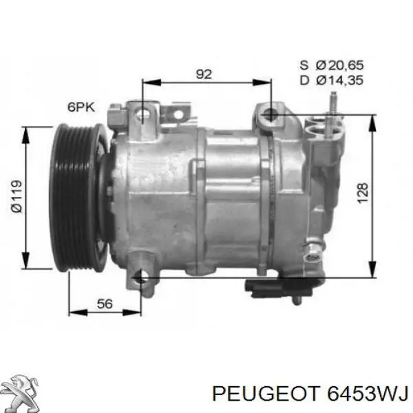 6453WJ Peugeot/Citroen compresor de aire acondicionado