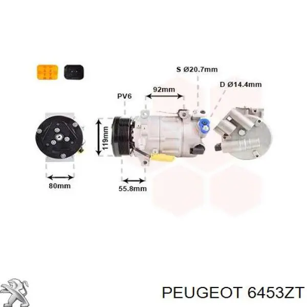 Compresor de aire acondicionado 6453ZT Peugeot/Citroen
