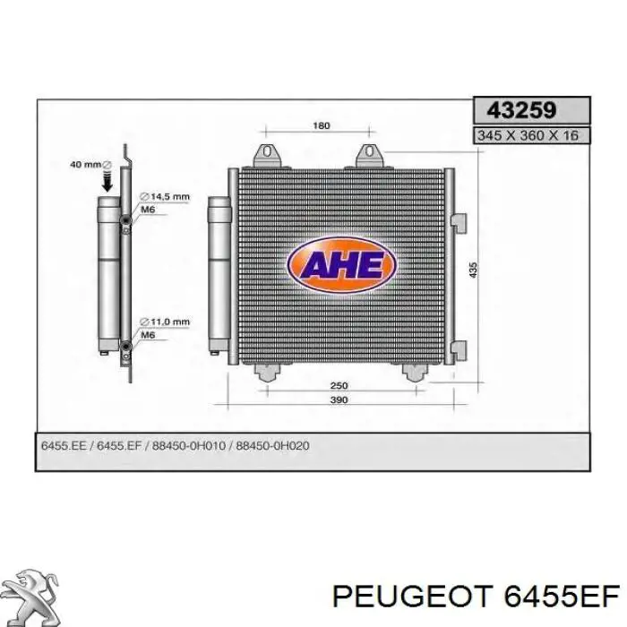 6455EF Peugeot/Citroen condensador aire acondicionado