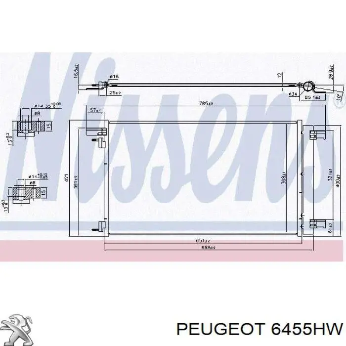 6455HW Peugeot/Citroen condensador aire acondicionado