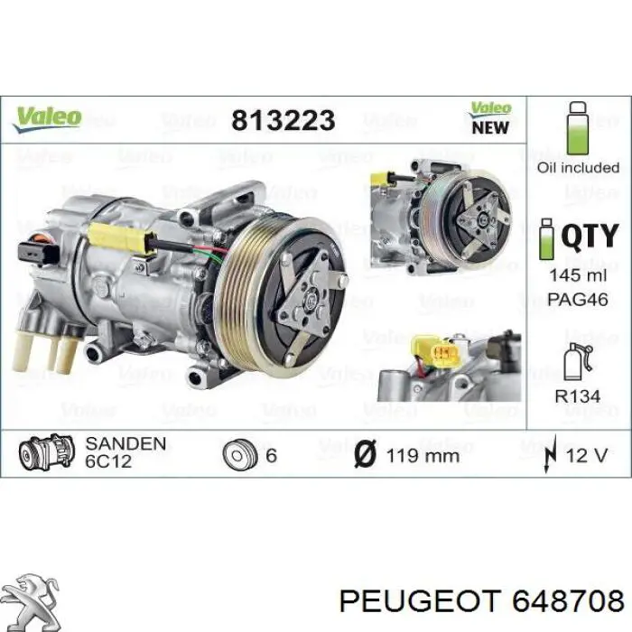 648708 Peugeot/Citroen compresor de aire acondicionado