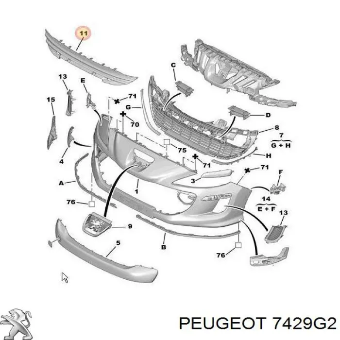 7429G2 Peugeot/Citroen rejilla de ventilación, parachoques trasero, central