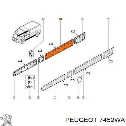 7452WA Peugeot/Citroen Moldura de parachoques trasero