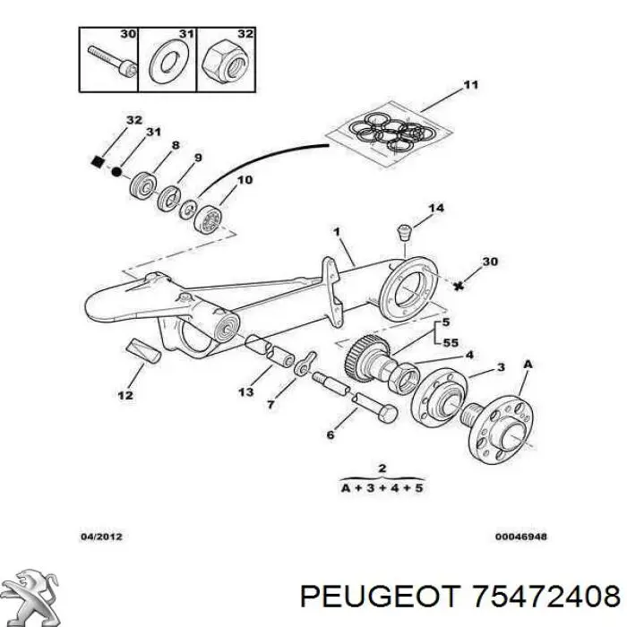 Cojinete de soporte del brazo trasero de la suspensión trasera 75472408 Peugeot/Citroen