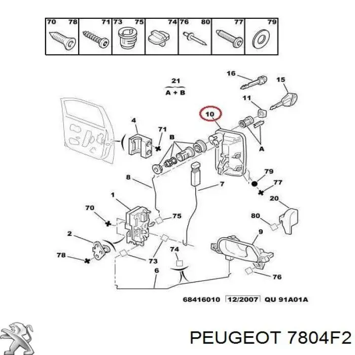 7804F2 Peugeot/Citroen listón del faro izquierdo