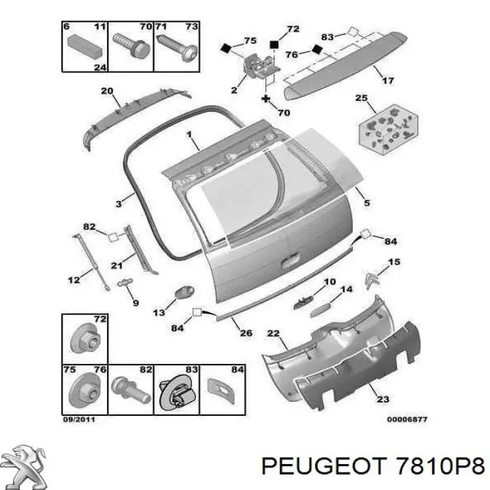 7810P8 Peugeot/Citroen emblema de tapa de maletero