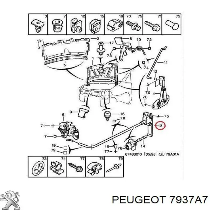 Cable de apertura de capó del motor Peugeot/Citroen 7937A7 precio, desde 27,14 EUR