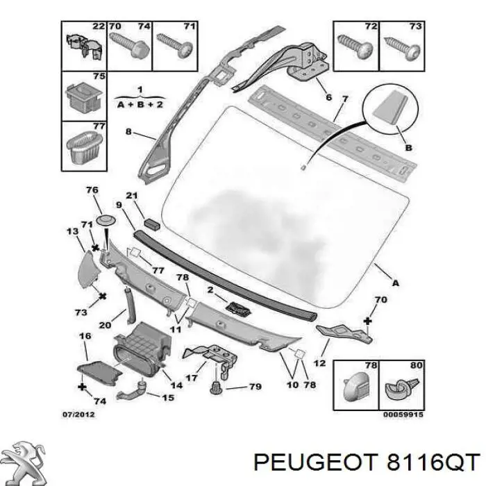 8116SW Peugeot/Citroen parabrisas