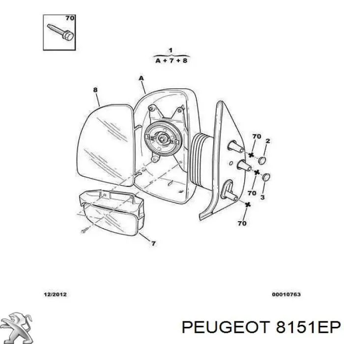 Comprar 8151EP Peugeot/Citroen Cristal de espejo retrovisor exterior izquierdo
