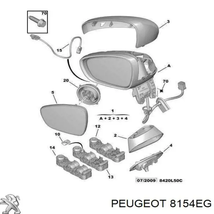 Espejo izquierdo Peugeot/Citroen 8154EG precio, desde 55,32 EUR