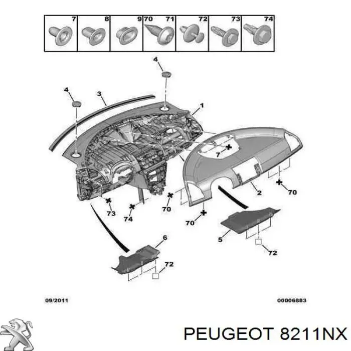 8211NX Peugeot/Citroen salpicadero superior