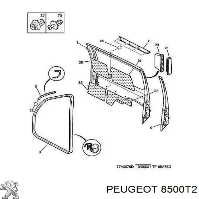 8500T2 Peugeot/Citroen guardabarros trasero derecho