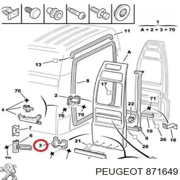 871649 Peugeot/Citroen bisagra de puerta trasera derecha