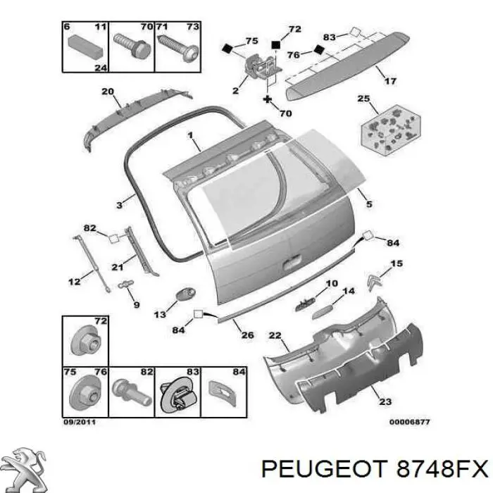 8748FX Peugeot/Citroen tapicería para tapa de maletero