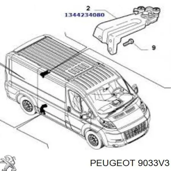 9033V3 Peugeot/Citroen guía rodillo, puerta corrediza, derecho superior