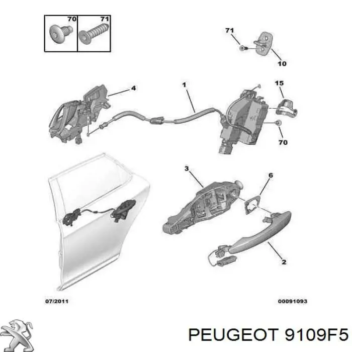 00009109F5 Peugeot/Citroen soporte de manilla exterior de puerta trasera derecha