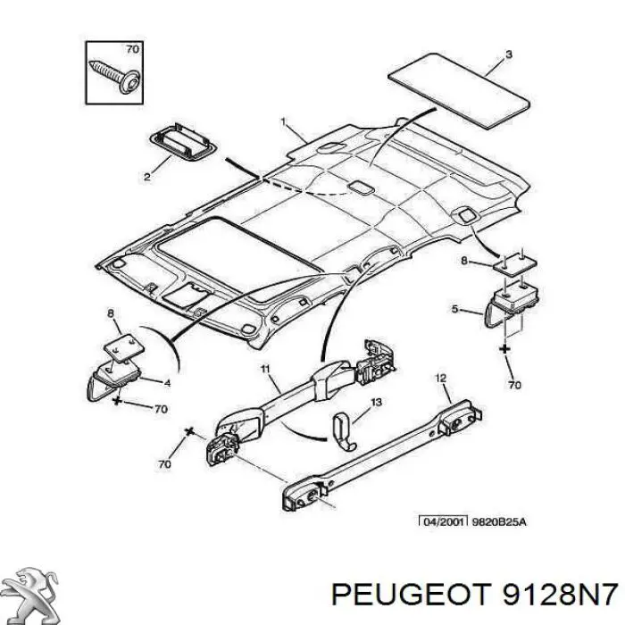 9128N7 Peugeot/Citroen manilla de techo