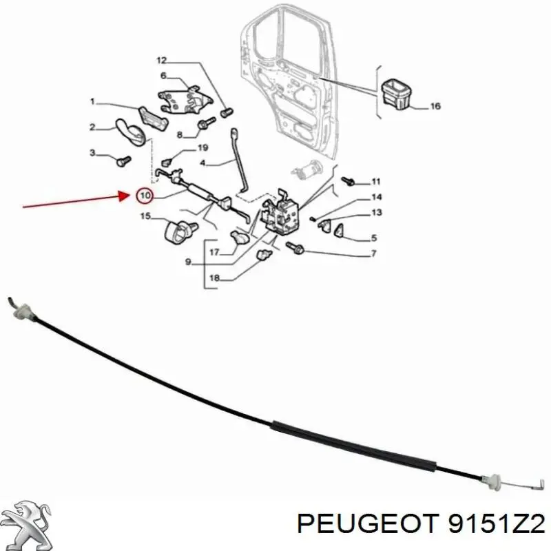 Comprar 9151Z2 Peugeot/Citroen Cable de apertura de cerradura de puerta delantera izquierda