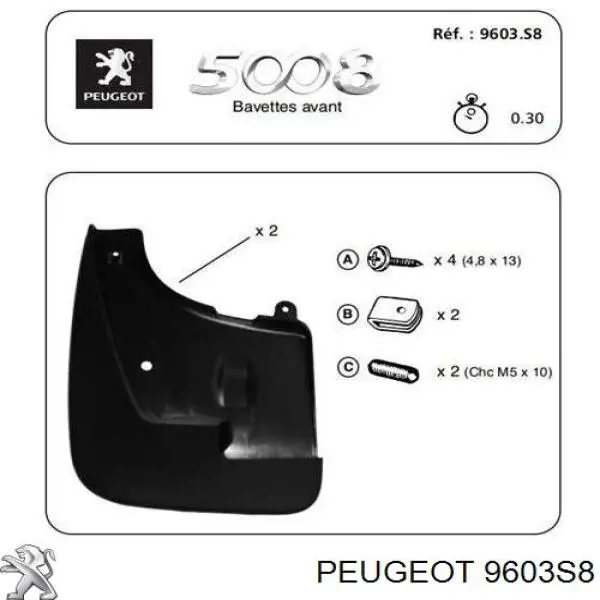 Juego de faldillas guardabarro traseros para Peugeot 5008 II 