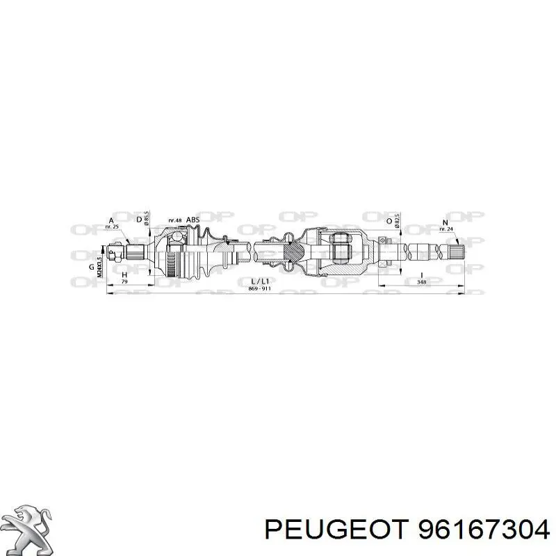 96167304 Peugeot/Citroen árbol de transmisión delantero derecho