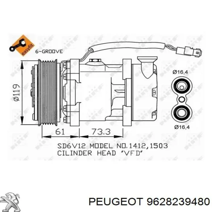 9628239480 Peugeot/Citroen compresor de aire acondicionado