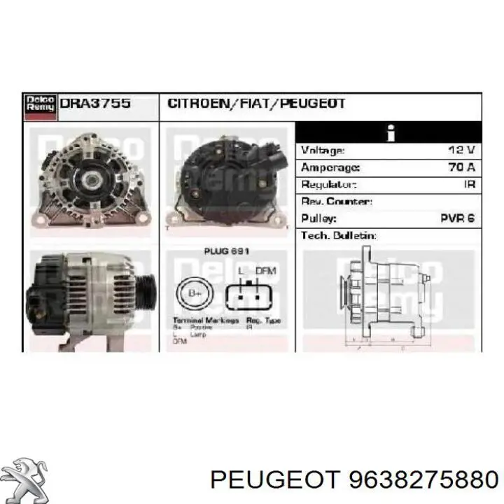 Alternador 9638275880 Peugeot/Citroen