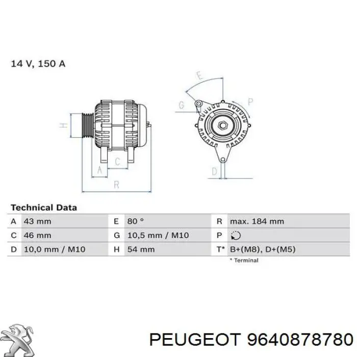 Alternador PEUGEOT 9640878780