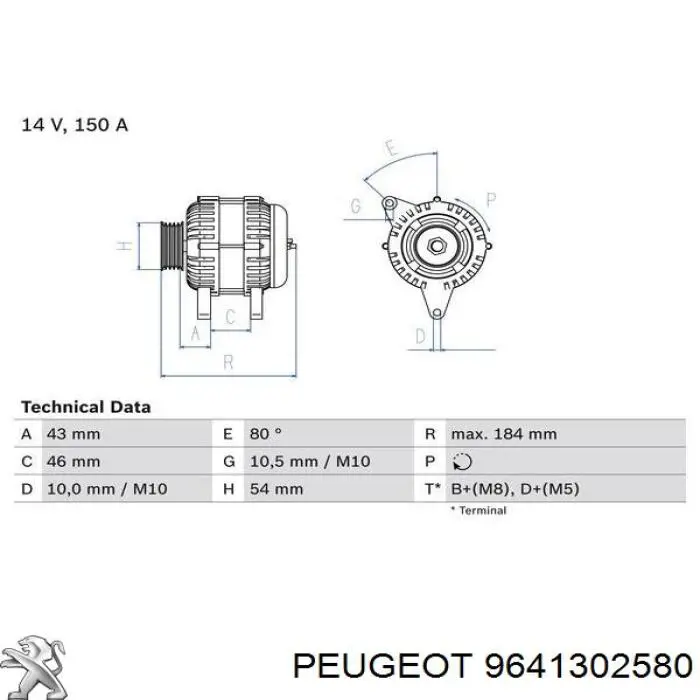 Alternador PEUGEOT 9641302580