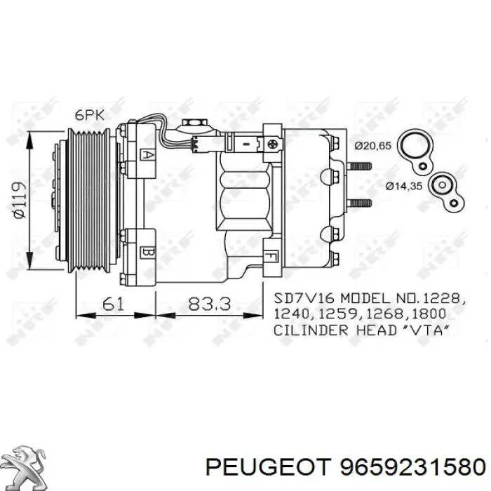 9659231580 Peugeot/Citroen compresor de aire acondicionado