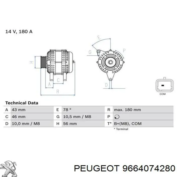 9664074280 Peugeot/Citroen Alternador de coche