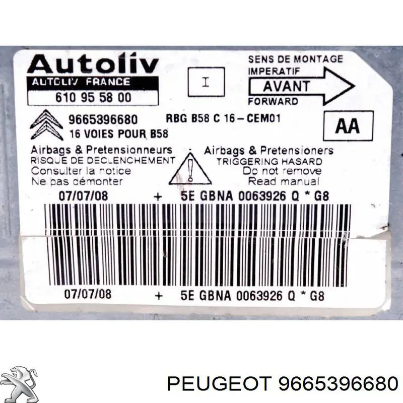 Comprar 9665396680 Peugeot/Citroen Airbag lateral lado conductor