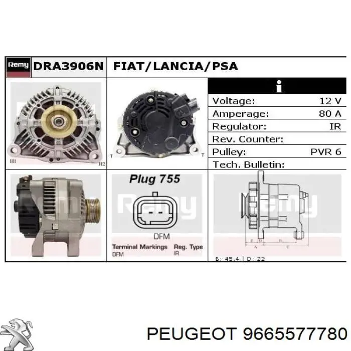 Alternador 9665577780 Peugeot/Citroen