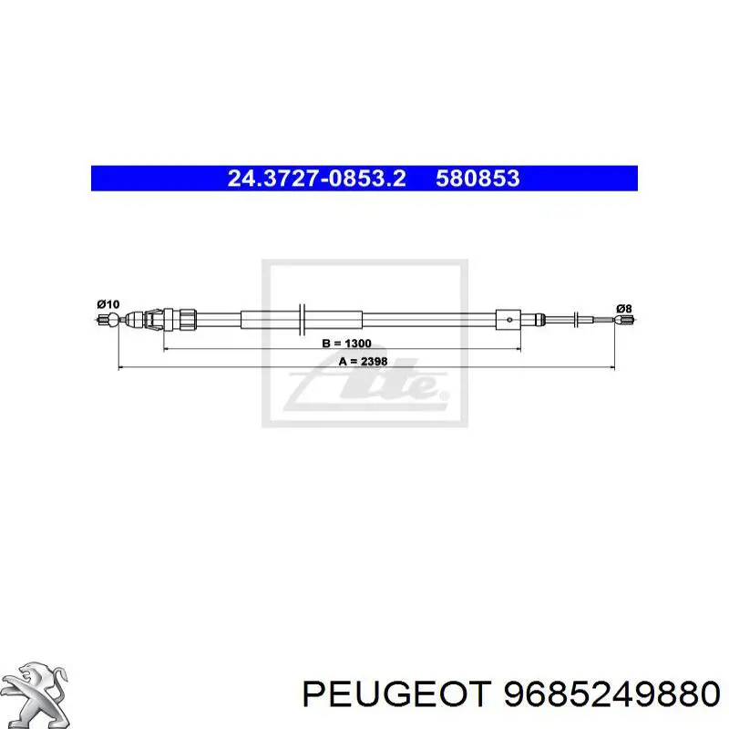 9685249880 Peugeot/Citroen cable de freno de mano trasero derecho/izquierdo