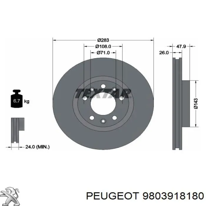 9803918180 Peugeot/Citroen freno de disco delantero