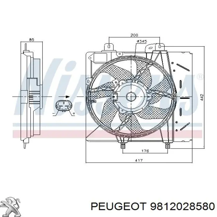 9812028580 Peugeot/Citroen difusor de radiador, ventilador de refrigeración, condensador del aire acondicionado, completo con motor y rodete
