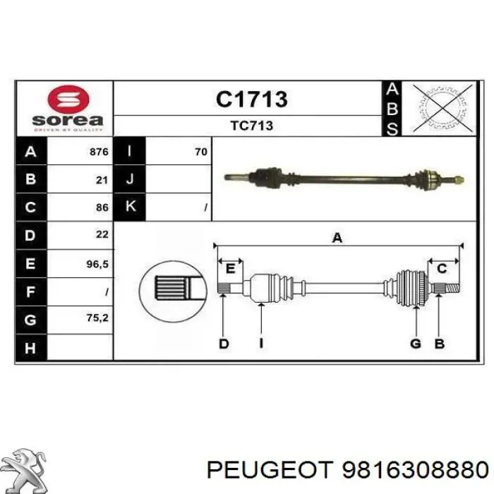 1608419980 Peugeot/Citroen árbol de transmisión delantero derecho