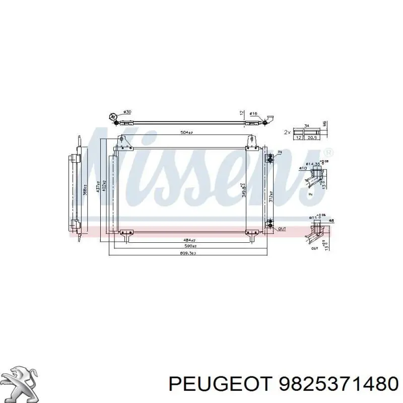 9825371480 Peugeot/Citroen Radiador de aire acondicionado