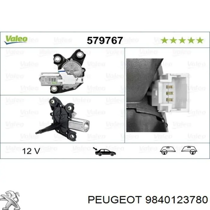 Comprar 9840123780 Peugeot/Citroen Motor limpiaparabrisas, trasera