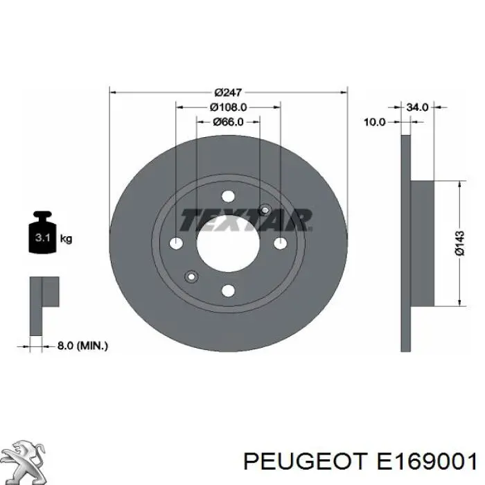 E169001 Peugeot/Citroen disco de freno delantero