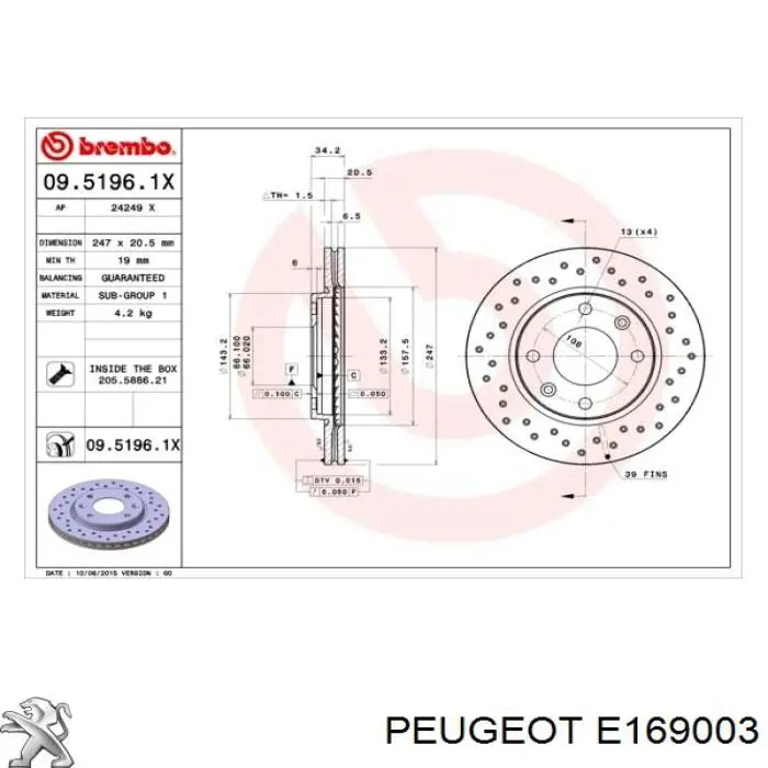 Freno de disco delantero Peugeot 205 1 741A, C