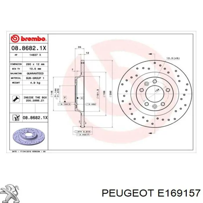 E169157 Peugeot/Citroen disco de freno trasero