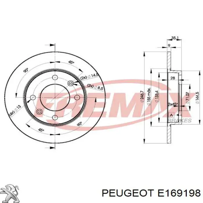 Disco de freno trasero E169198 Peugeot/Citroen