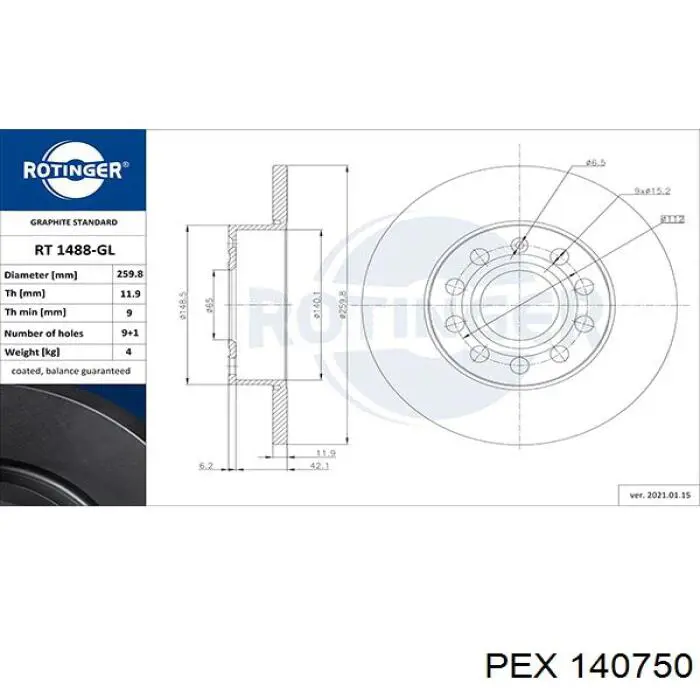 14.0750 PEX disco de freno trasero