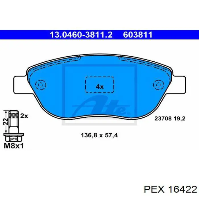 16422 PEX contacto de aviso, desgaste de los frenos