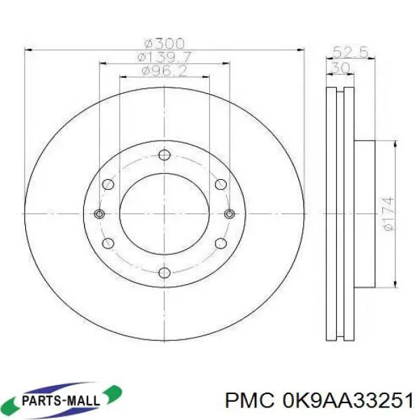 0K9AA33251 Parts-Mall freno de disco delantero