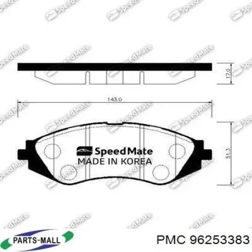 96253383 Parts-Mall pastillas de freno delanteras