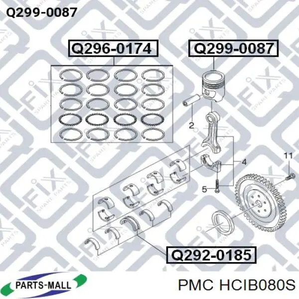 HCIB080S Parts-Mall juego de aros de pistón, motor, std